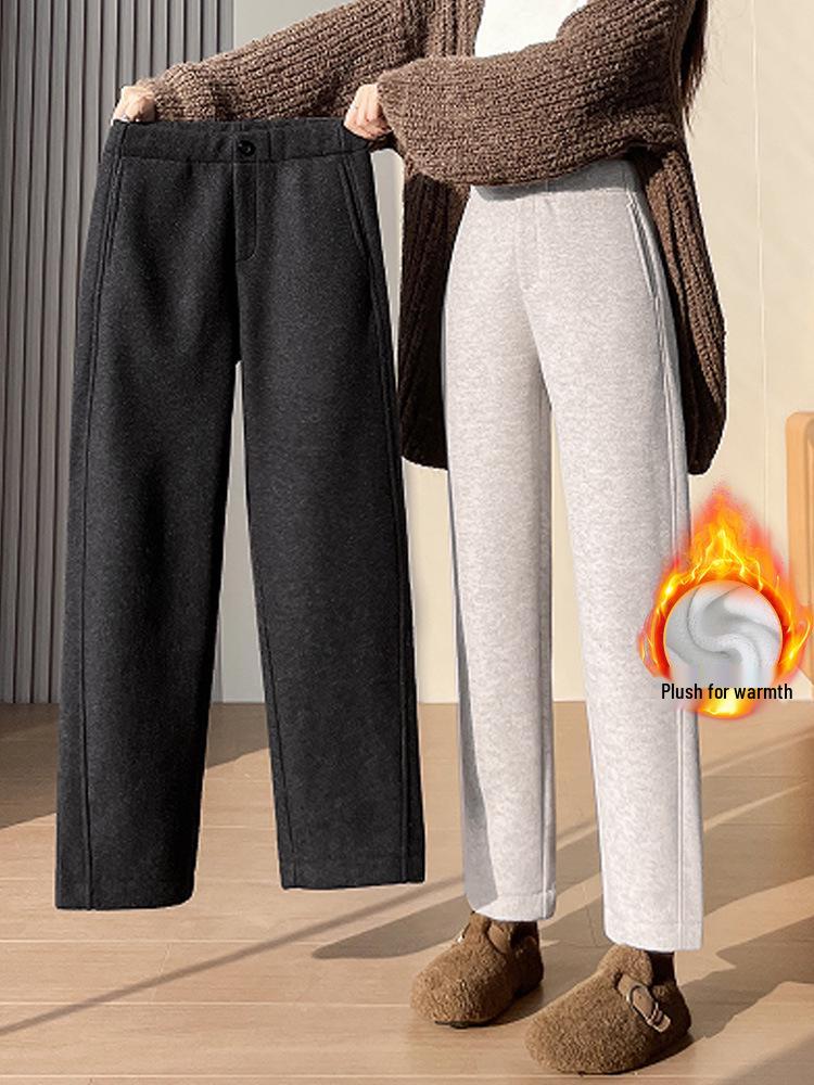 Women's High-Waist Woolen Harem Pants with Plus Velvet for Autumn and Winter Warmth (2026)