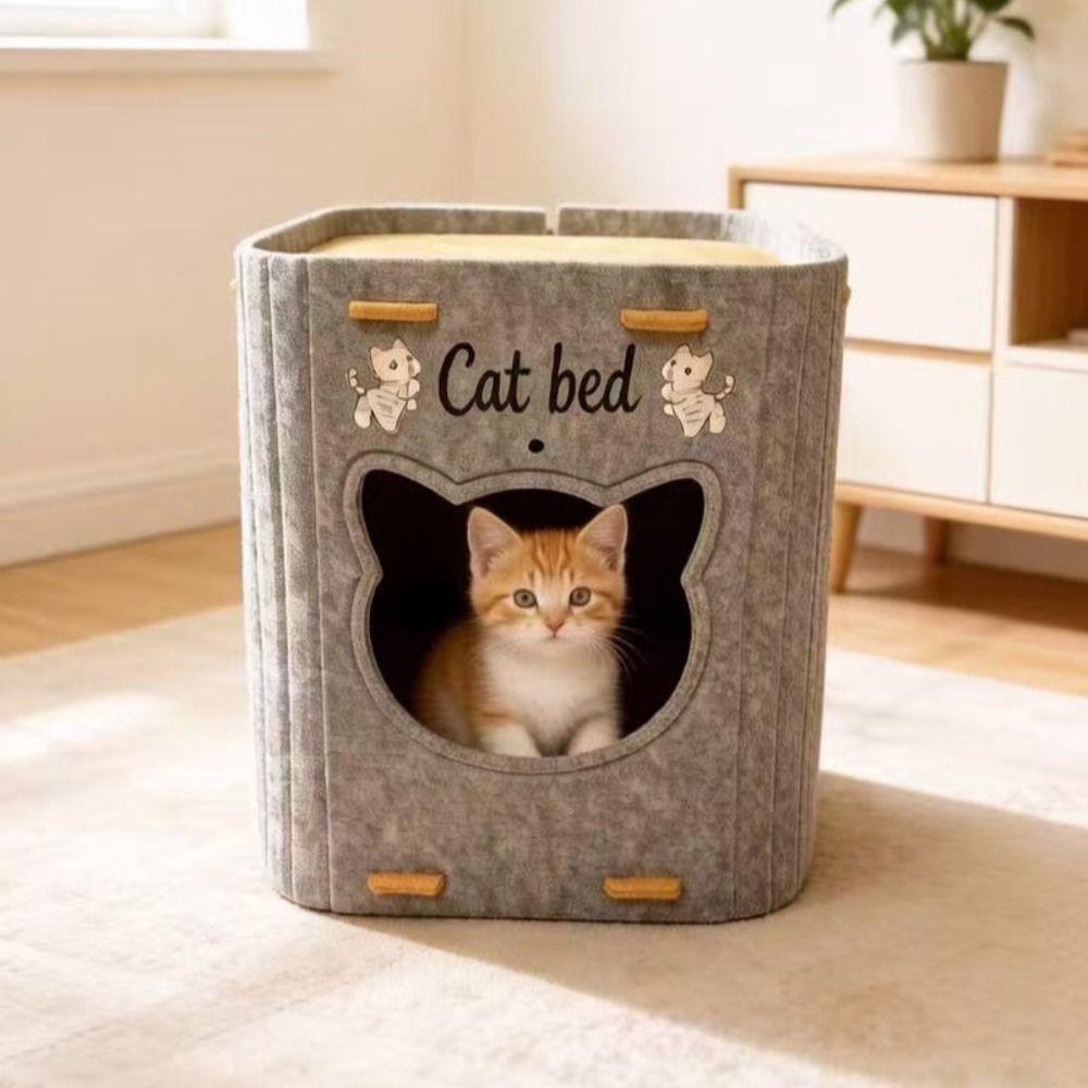Creativity Double Layer Cat House Foldable Felt Cat Castle Bed Breathable Wear-resistant Cat Scratching Board Cat Supplies