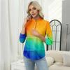 Haut T-shirt Décontracté pour Femme à Imprimé Floral, Col en V, Manches 3/4, Bouton Décoratif