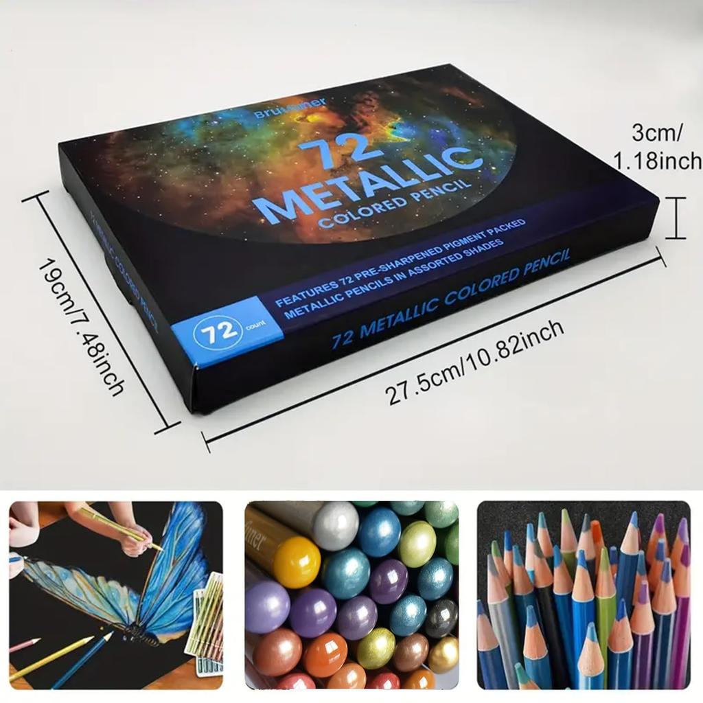 Roleness Metallic Colored 72 Professional Soft Metallic for Kids and Coloring with Pencil Sharpener Pencils, Colors, Oil-Based, Grade, Core, Colors,