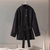 Cappotto Invernale Caldo da Donna Vintage con Lacci in Lana Moda Monopetto Tinta Unita Soprabito Retro Giacche con Collo Alto
