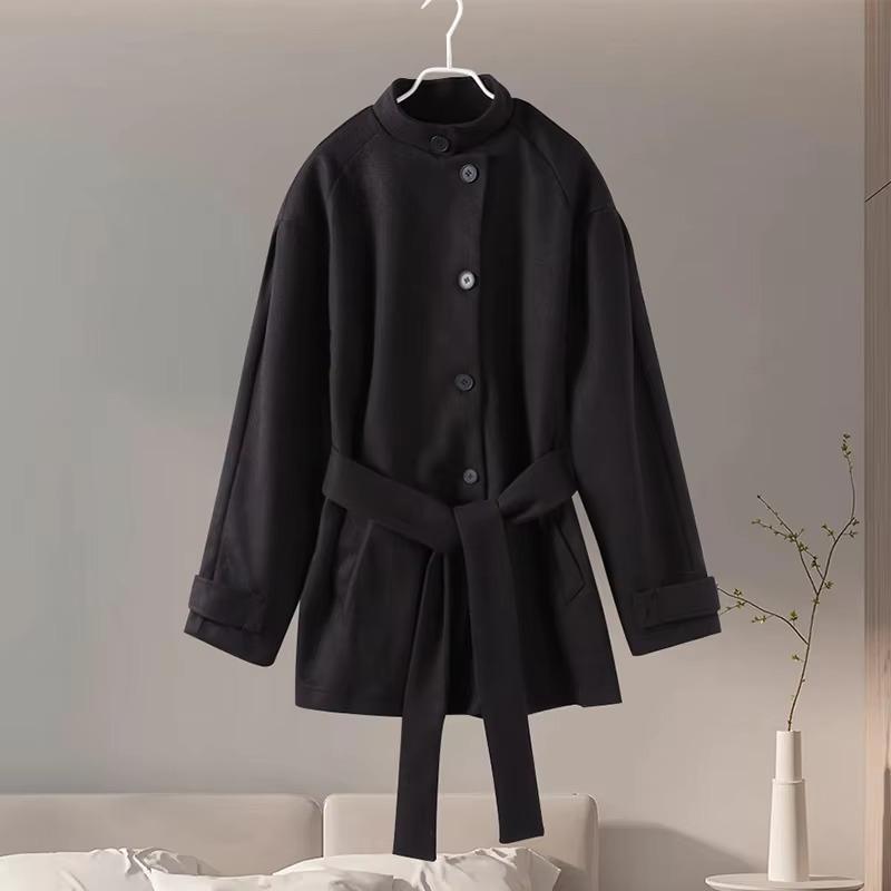 Cappotto Invernale Caldo da Donna Vintage con Lacci in Lana Moda Monopetto Tinta Unita Soprabito Retro Giacche con Collo Alto