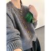 Contrasting color rope design sense knitted cardigan spring new round neck loose single-breasted sweater jacket women