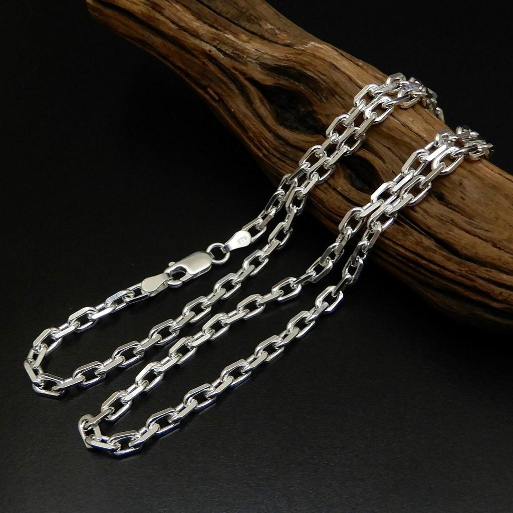 Points Silver 925 Chain Necklace 50cm Red Bean Chain Thick Silver Necklace Silver Chain Azuki Chain 4 Sides Red Bean Necklace Azuki [100 Market] Men's