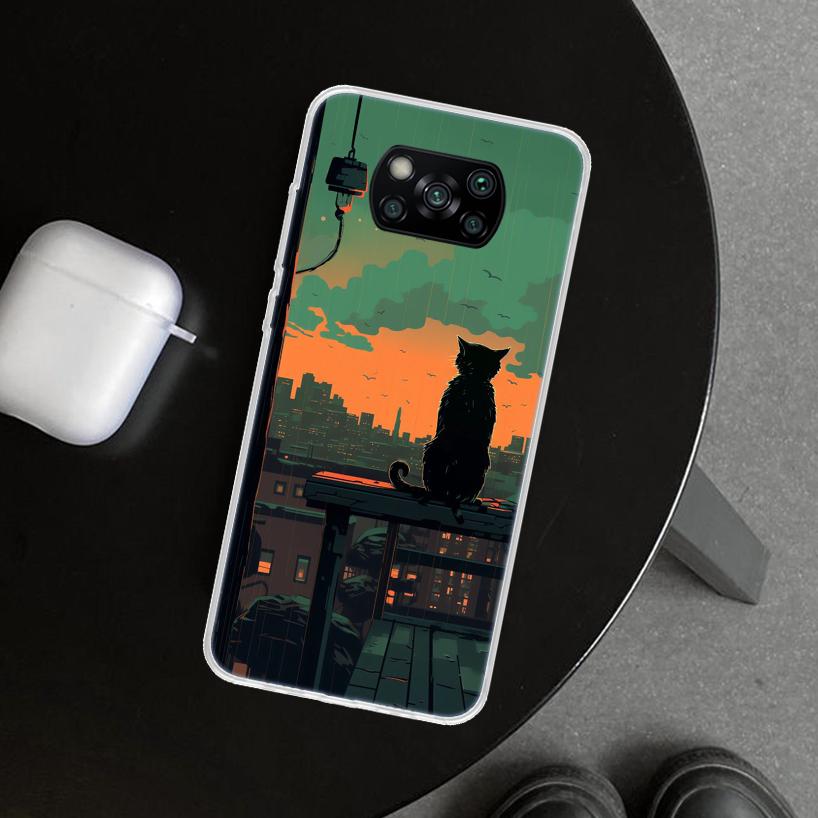 Anime Cat Rain Animal Phone Case Cover for Xiaomi Poco X6 X5 X7 Pro F7 Ultra Redmi 15C 15 13C 13 12C 12 10C 10 10A 9C 9A 9T 9 Co