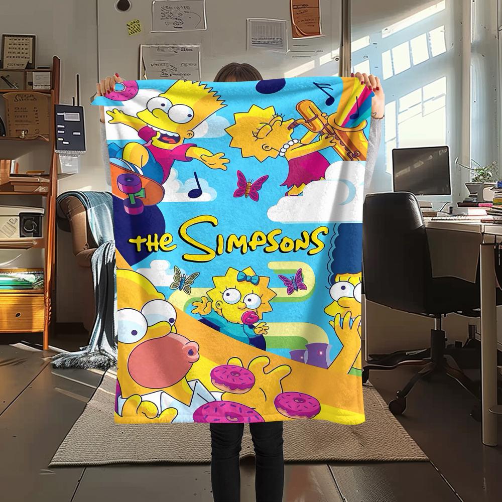 1Pc the Simpsons Print Flannel Blanket, High quality Comfortable for All Seasons, Home Decor, Warmth and Comfort, Perfect for Gifts