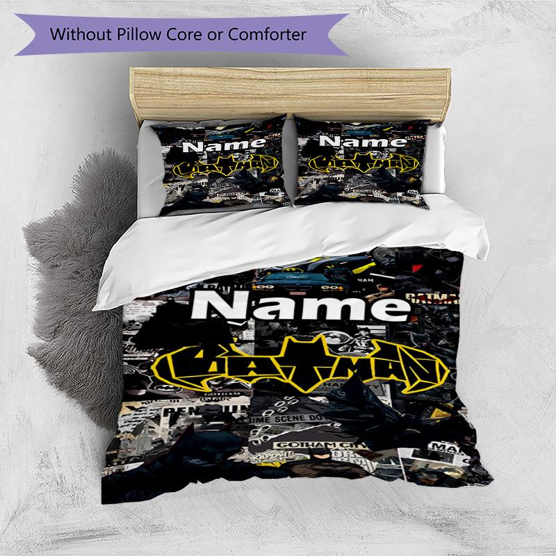 3pcs Duvet Cover Set (1*Duvet Cover + 2*Pillowcase, Without Core), Custom Name Batman Pattern Bedding Set, Home Bedroom Decor Gift