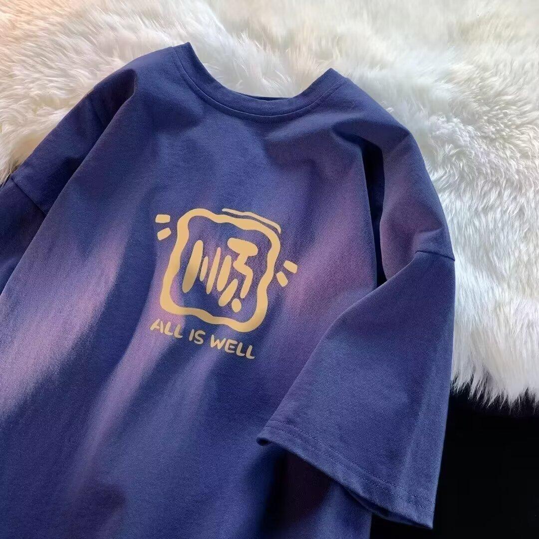 

Мужская модная футболка с круглым вырезом и короткими рукавами с принтом для лета, свободный повседневный топ 5XL темно-синий