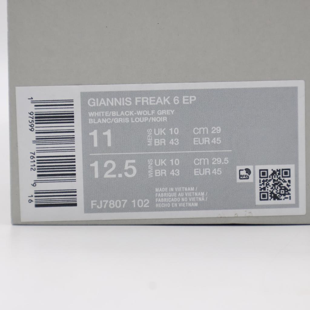FJ7807-102 Nike Giannis Freak 6 White Black Wolf Grey (Men's)