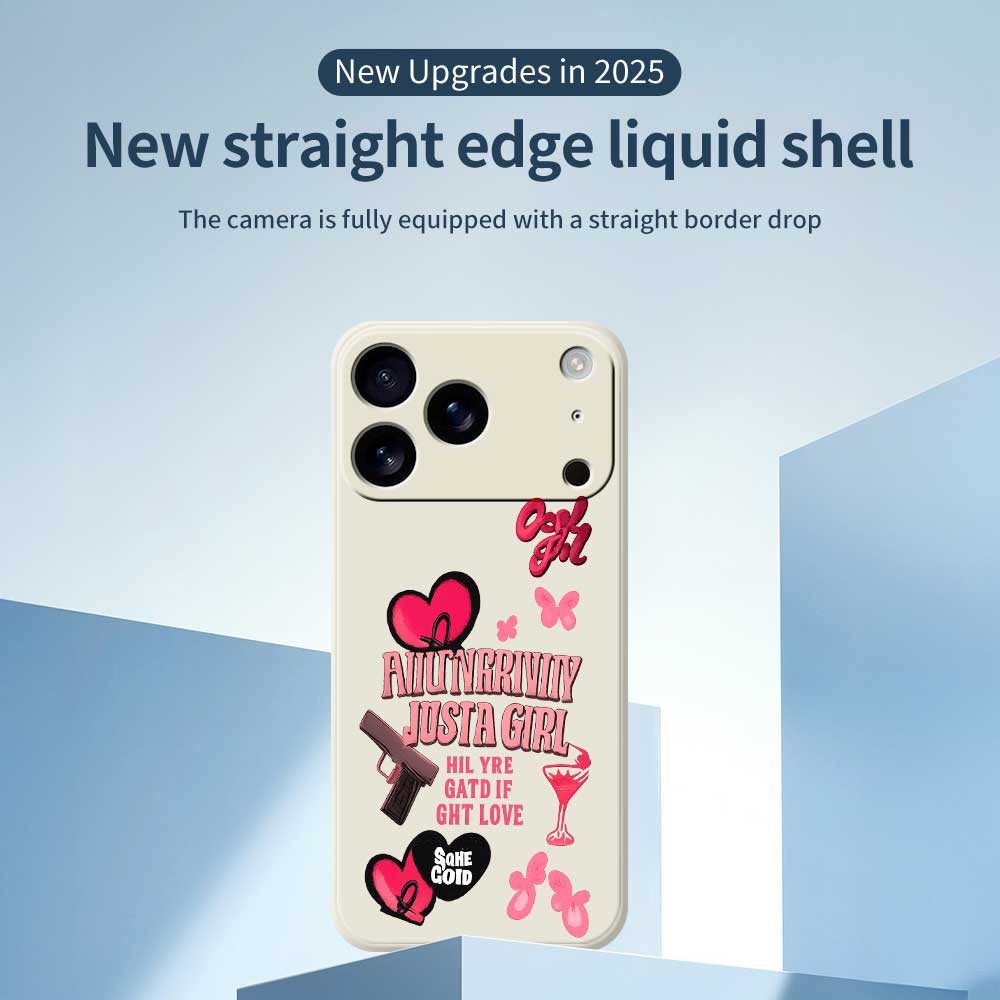 For iPhone 17 Pro Max Case Pink Elements Pattern Printing Straight Edge TPU Phone Back Cover