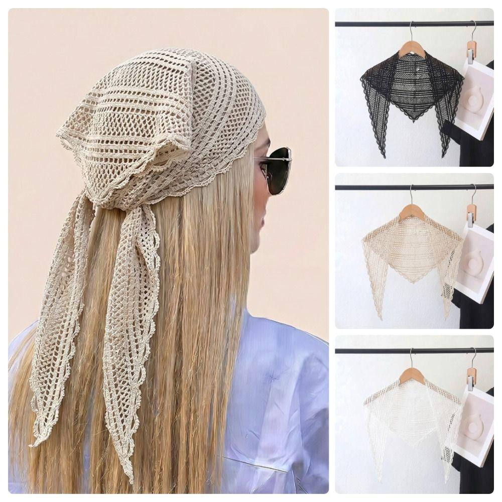Solid Color Hair Scarf Hollow Out Lace Scarf Fashion Triangle Wrap Women
