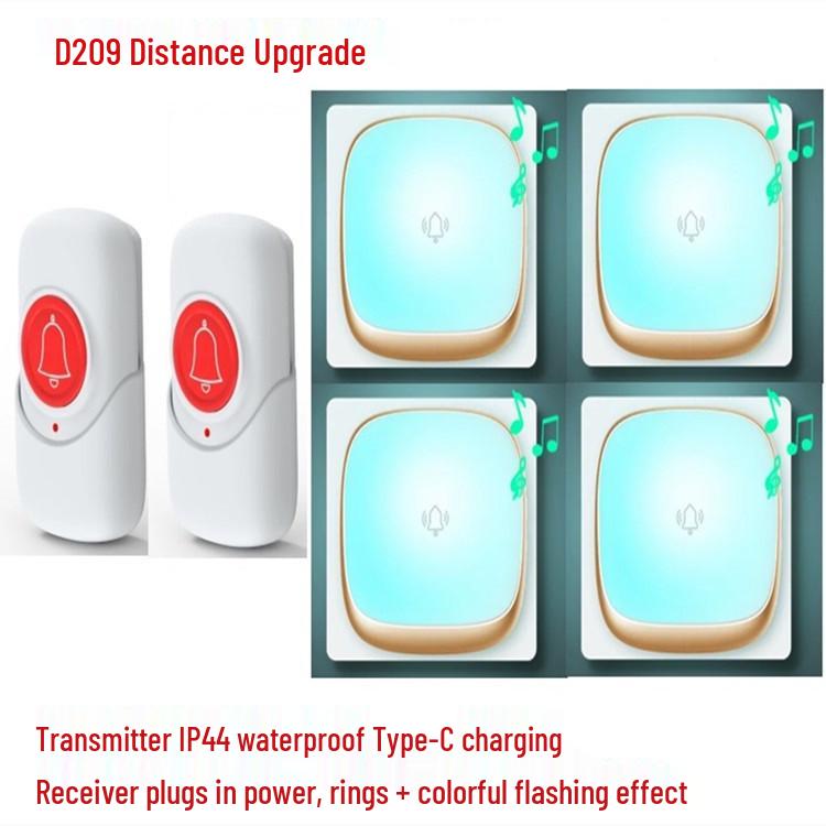 Seven-Color Wireless Flashing Music Doorbell for Homes, Long-Range Plug-in, Ideal for the Elderly and Rural or Villa Use