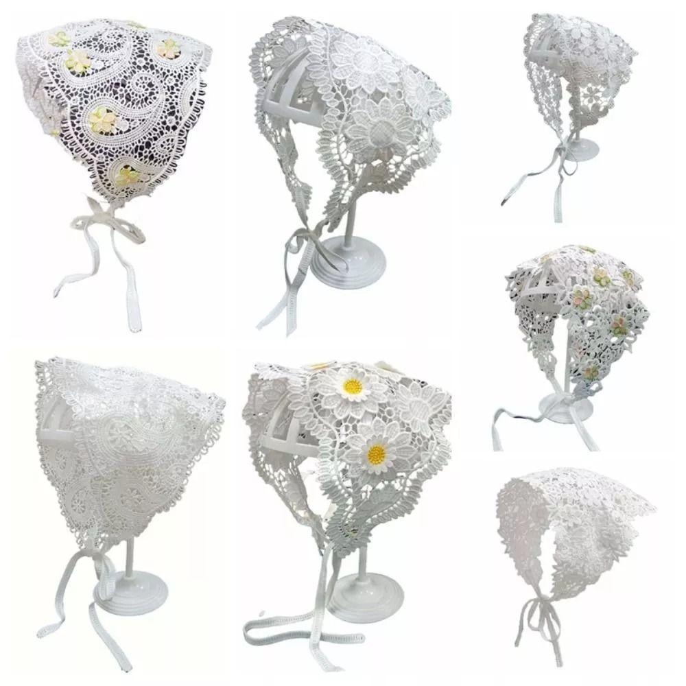 

French Pastoral Style Girl Flower Headscarf Knitted Beach Hair Accessories Triangle Headband 06