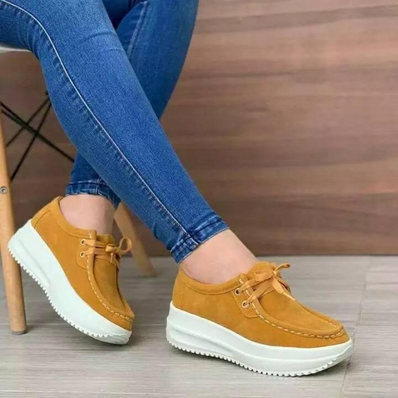 Fashion New Women Thick Bottom Casual Sneakers Shallow Suede Comfortable Lace-up Platform Shoes Large Size 35-43 Zapatillas De Mujer