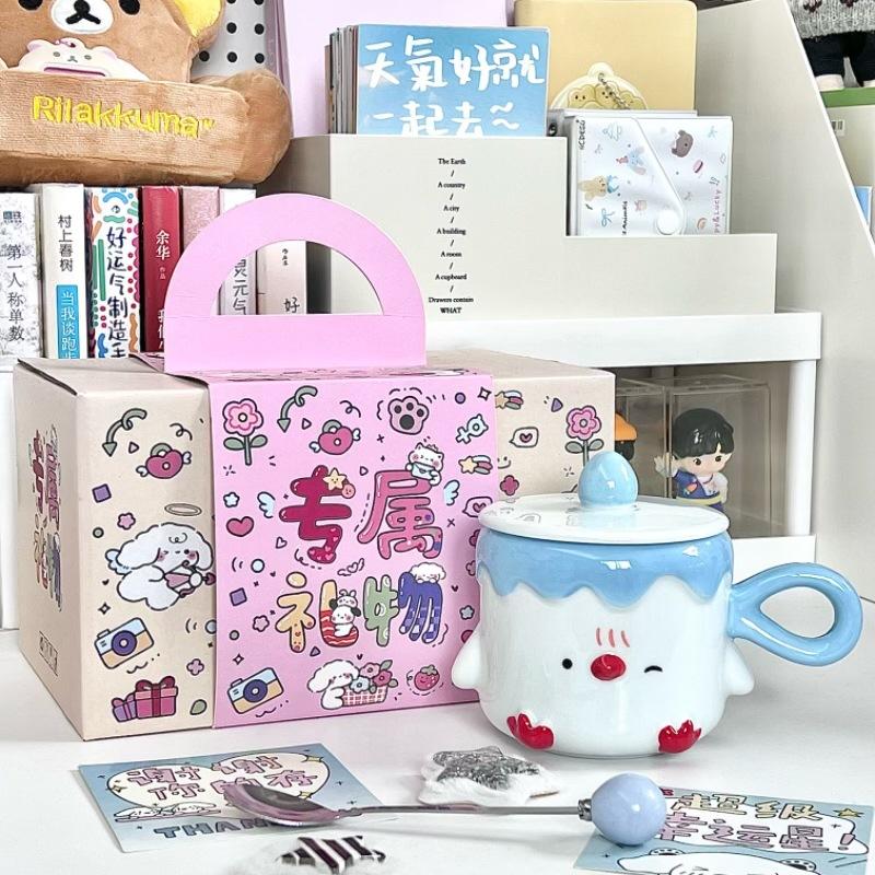 Cute bird ceramic mug with lid high value couple ceramic drinking cup office girl birthday gift