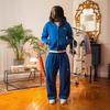 Completo Felpa con Cappuccio e Zip Oversize da Donna con Pantaloni Jogger Coordinati Grigio Blu Streetwear Casual Manica Lunga Outfit Invernale