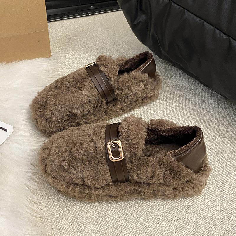 

Thick-soled inner height-increasing fluffy shoes for women s outer wear 2025 new winter snow boots one-pedal evening shoes plush cotton shoes 35