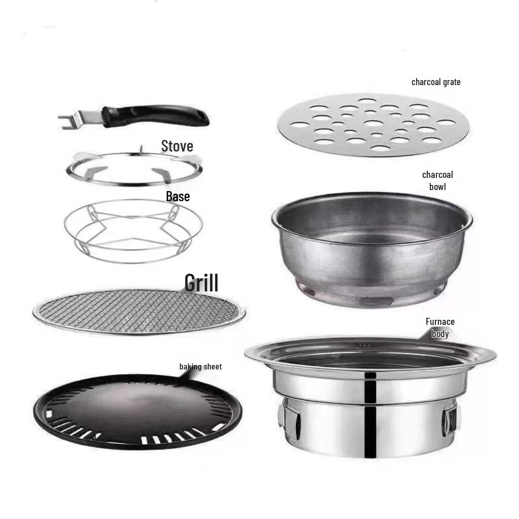 Smokeless Charcoal Grill Set with Tea-Boiling Feature, Ideal for Outdoor and Household Use.