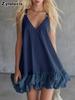 Summer New Women's Clothing Elegant Casual Solid V-Neck Ruffled Mini Skirt
