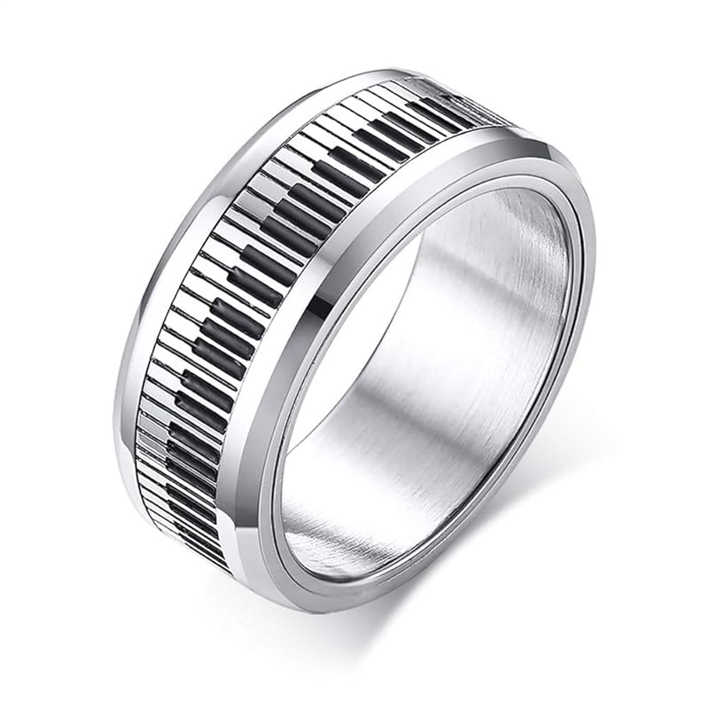 

[Rockyu] Popularity brand ring men s silver titanium piano key music Lord of the Rings wide Elegant The fiance who chose the ring No. 21 celebrity