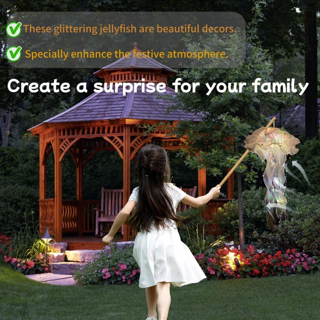 4 Pack LED Jelly-Fish Lamps, Hanging Glitter Iridescent Jelly-Fish Lantern, Home Office Room Decoration, Birthdays Halloween Christmas Gift for