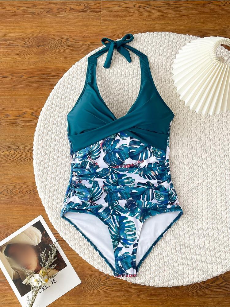 Printed Tie Back High Waist One Piece Sexy Bikini Swimsuit Women Fashion Elegant Beach Vacation Wear