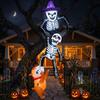 8FT Inflatable Halloween Decorations, Featuring a Dog Biting a Climbing Skeleton, Suitable for Patios, Rooftops, and Parties