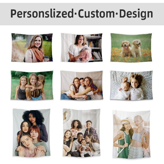BLINGPAINTING Personalized Tapestry Upload Your Image Custom Tapestries, Customized Own Photo Banners, Custom Wall Hanging Horizontal (95''WX85''L)