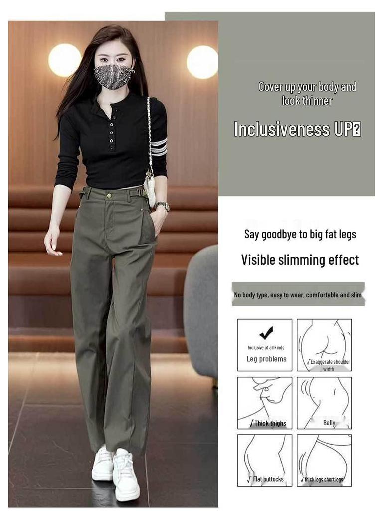 Women's Retro Casual Wide-Leg Cargo Pants - 2026 Spring/Autumn High-Waisted, Slimming, Floor-Length Banana Pants