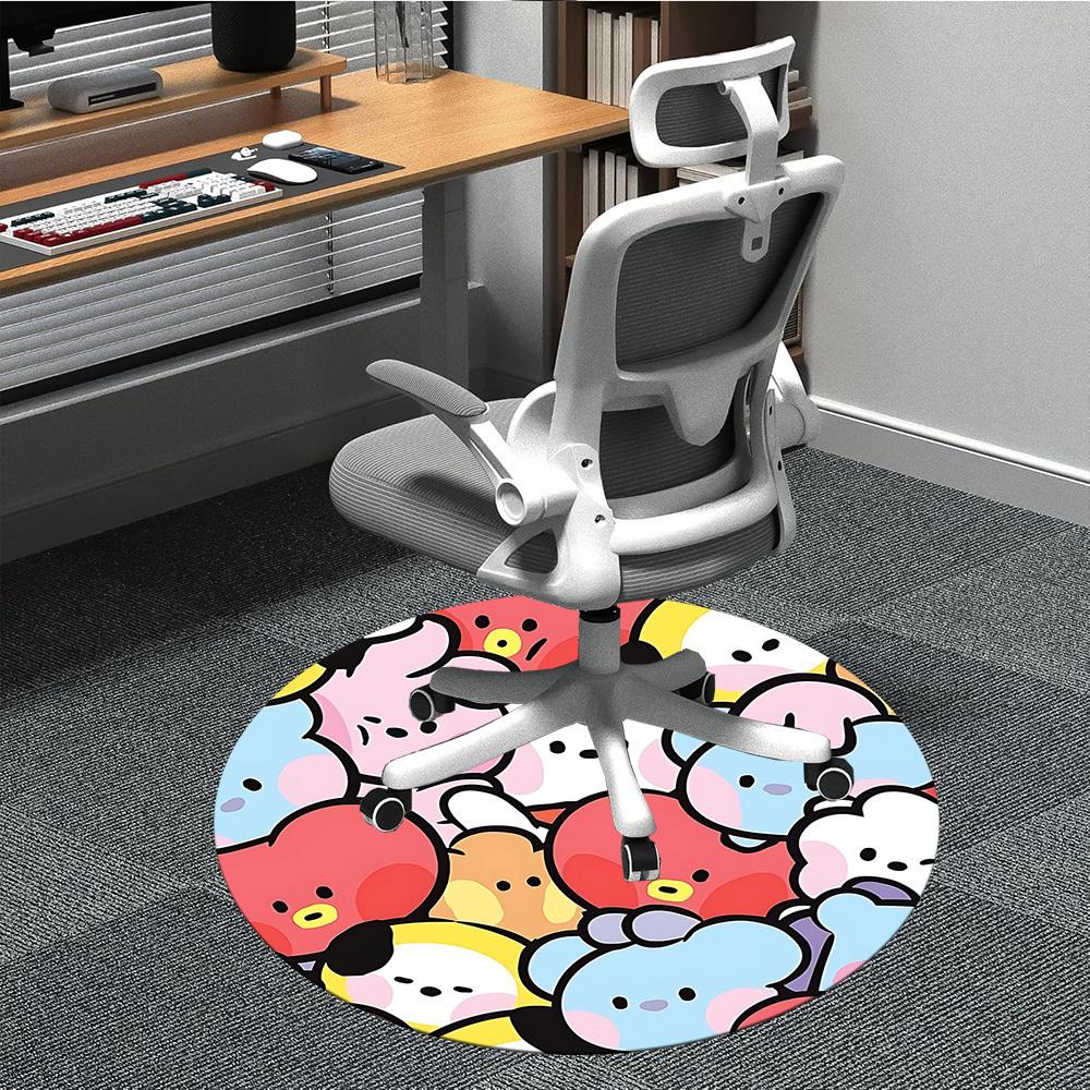 

1PC BT21 Characters Office Round Rug, Non-slip, Soft and Durable Office Rug for Interior Decoration, Perfect for Office yy250915108 80cm by 80cm