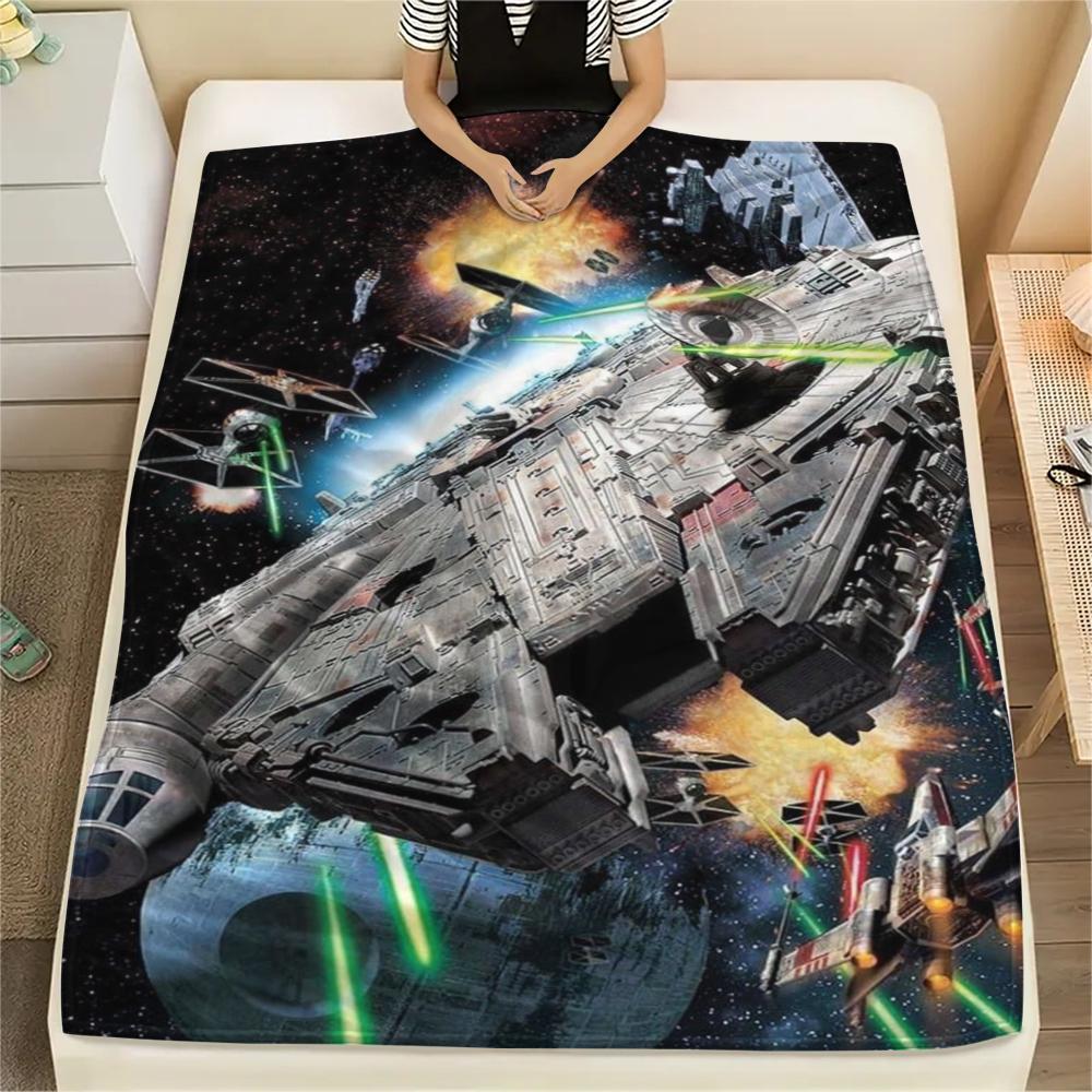 1Pc Millennium Falcon Print Flannel Blanket, High quality Comfortable for All Seasons, Home Decor, Warmth and Comfort, Perfect for Christmas Gifts