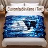 Wolf Theme Soft Blanket Personalized Custom Name Text Print Warm Blanket Home Sofa Bedroom Decor