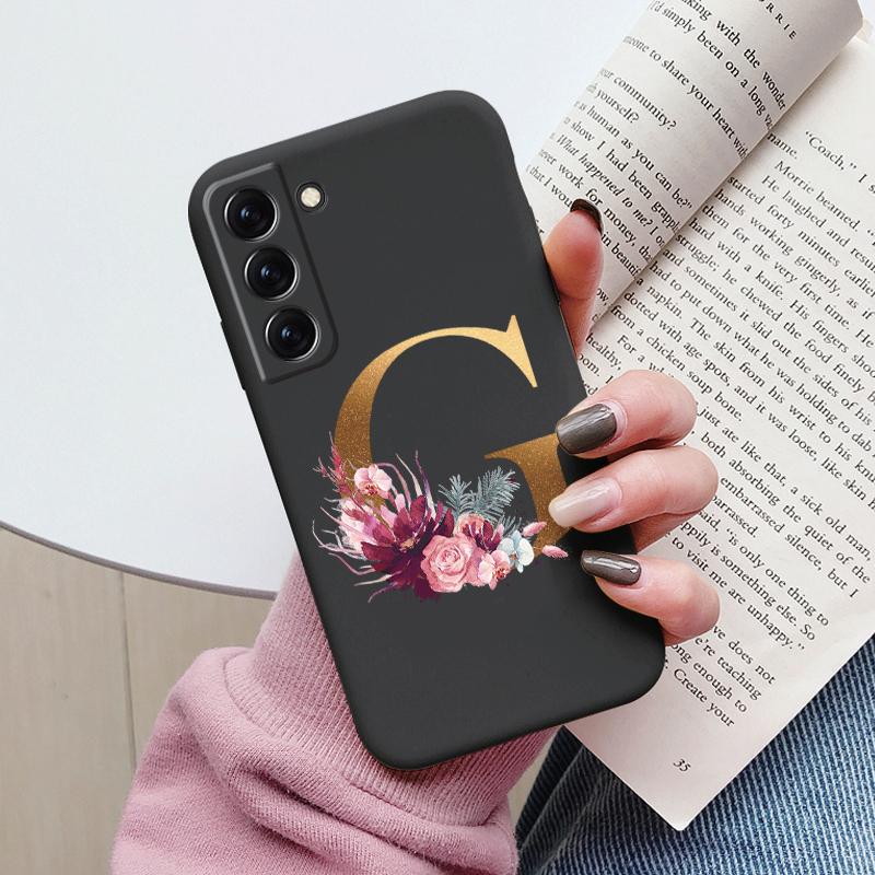 For Samsung Galaxy S22 S 22 Plus Case Flower Gold Letter A Z Soft Silicone Phone Cover For Samsung S22 Ultra Bumper S22+ Shell
