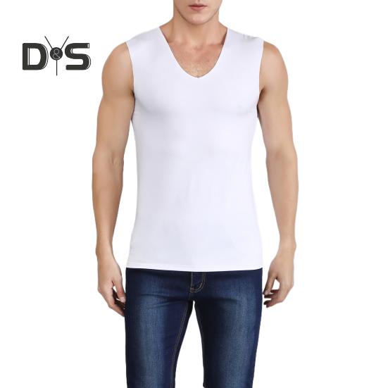 Men Summer Fitness Vest Solid Color Seamless Plus Size V Neck Sleeveless Stretchy Soft Breathable Quick-drying Pullover Casual Men Gym Sport Tank Top