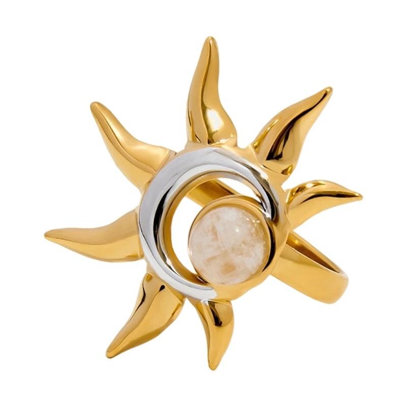 

Open Finger Rings Adjustable Rings Geometric Sun and Moon Stainless Steel Texture Suitable for Fashion Lover Present 1