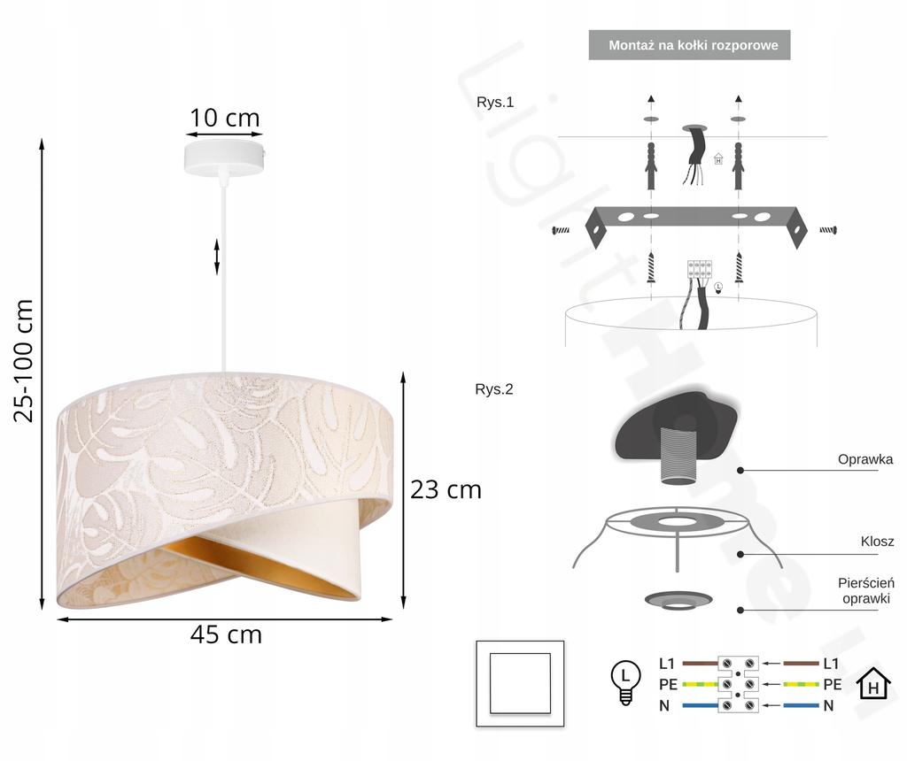 CEILING HANGING LAMP, SLANT LAMPSHADE, LEAVES, 45 Cm