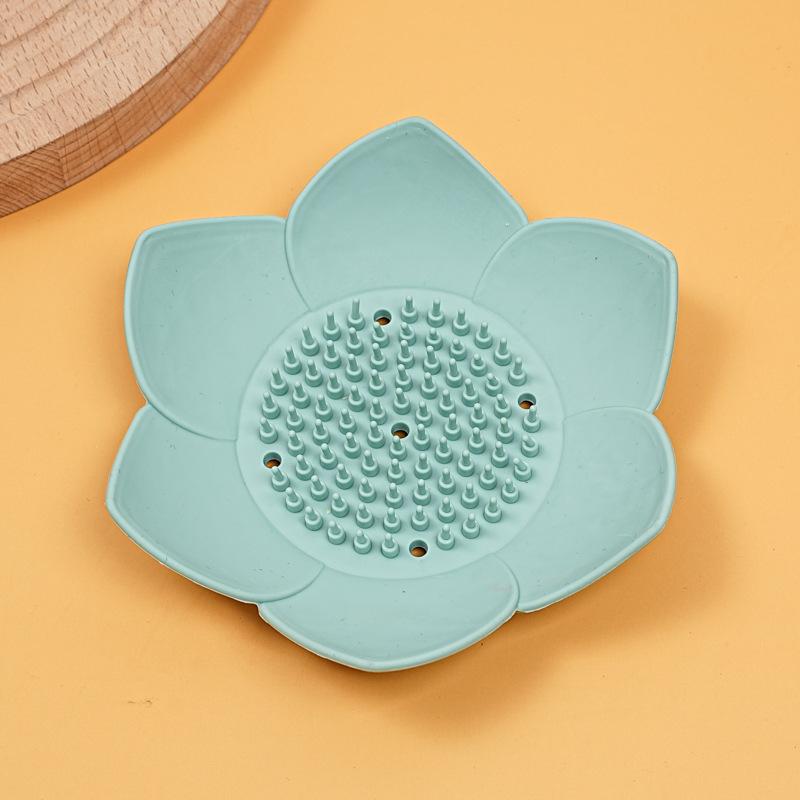 1pcs Bathroom Soap Box Lotus Design Soap Holder Silicone Soap Box Drain Box Bathroom Accessories зелёный