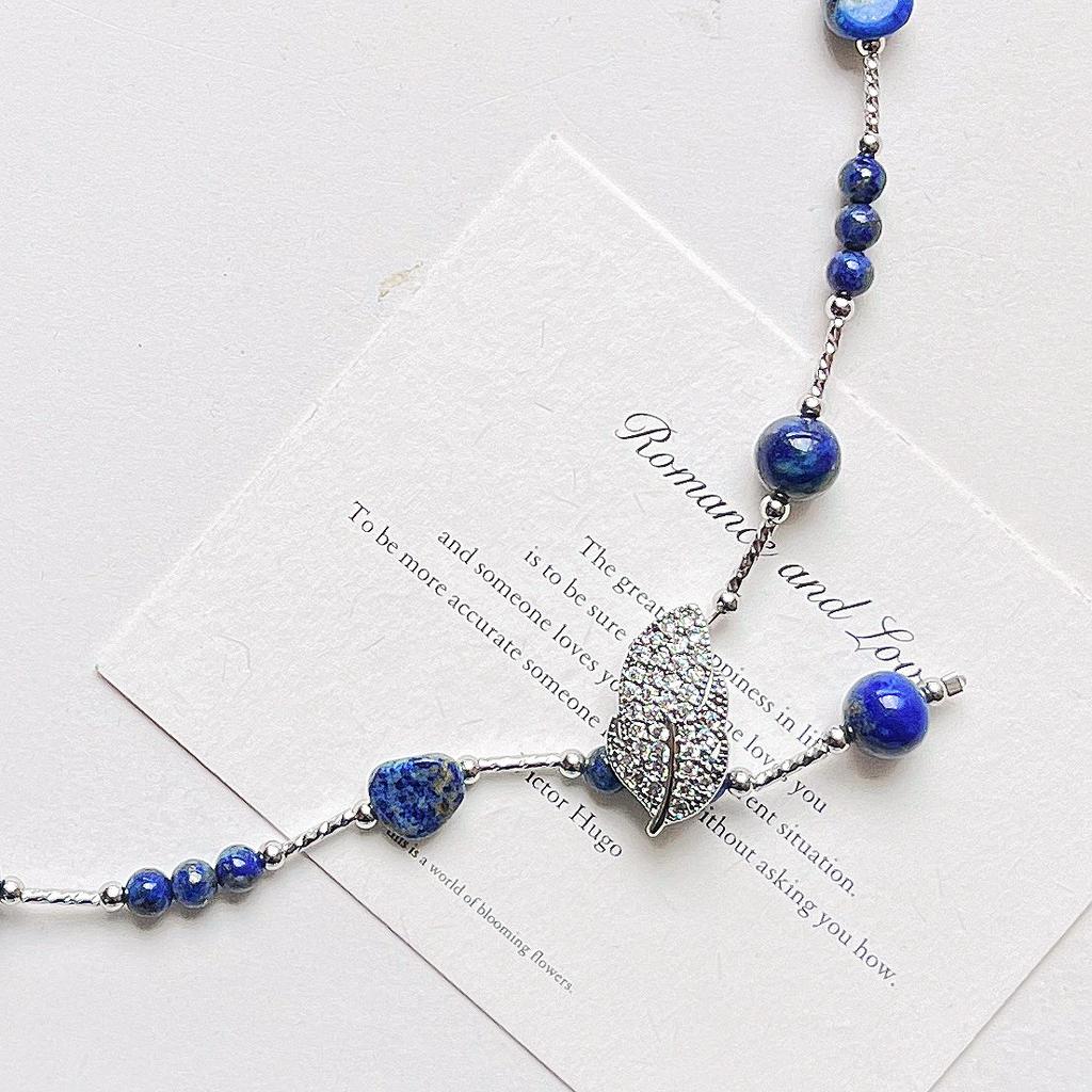 Autumn and Winter Vintage Boutiques Natural Lapis Lazuli Design Necklace Collarbone Chain Sweater Chain Women
