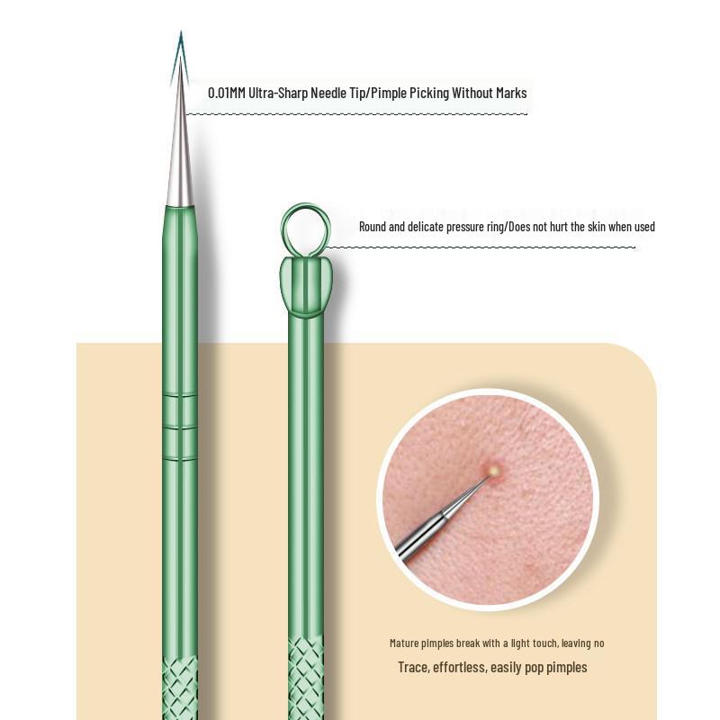 Green 8-Piece Blackhead Extractor Set: Acne Needle & Pimple Removal Tools for Salon Use
