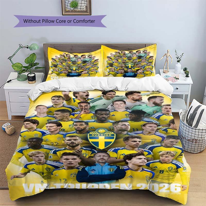 Yellow National Football Team Group Photo Print Duvet Cover Set, 3Pcs Sports Bedding Set with 2 Pillowcases for Bedroom