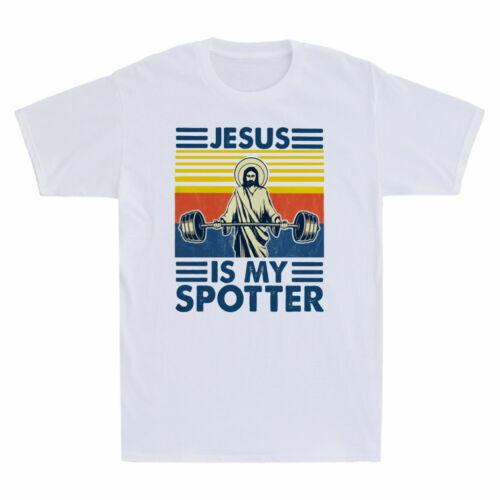 Fitness Jesus Is My Spotter Funny Gym Workout Vintage Men T-shirt Cotton Tee XXXL