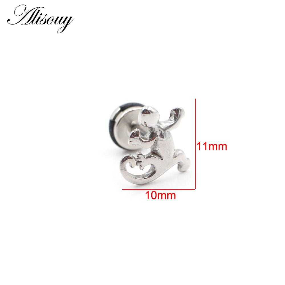 Alisouy 2pcs Stainless Steel Dolphin Lizard Sun Moon Cross CZ Women Men Ear Stud Earring Tragus Helix Cartilage Piercing Jewelry
