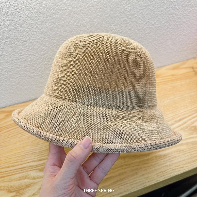 Koreanischer Stil Frühes Frühjahr Japanisches Papier Eimerhut Damen Lässig Gestrickt Aufgerollter Rand Beckenhut Sonnenschutz Visierhut