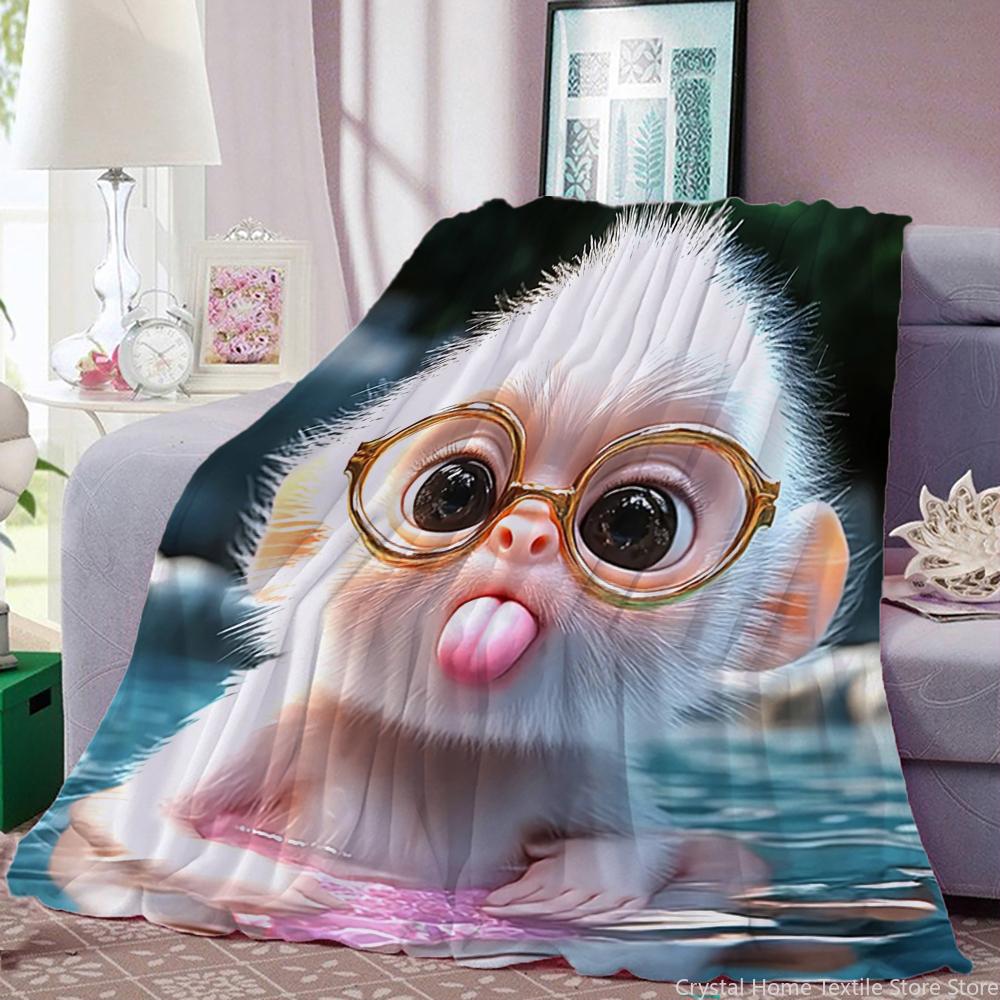 Cute Monkey Pattern Print Flannel Blanket, Soft Warm Throw Blanket Nap Blanket For Couch Sofa Office Bed Camping Trave Blanket