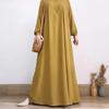 2023 Solid Color Long-Sleeve Round Neck Zipper Dress for Muslim Women