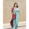 ALMAARI store is adorned with beautiful Zari work in form of traditional motifs. This beautiful saree is elegantly decorated with gorgeous