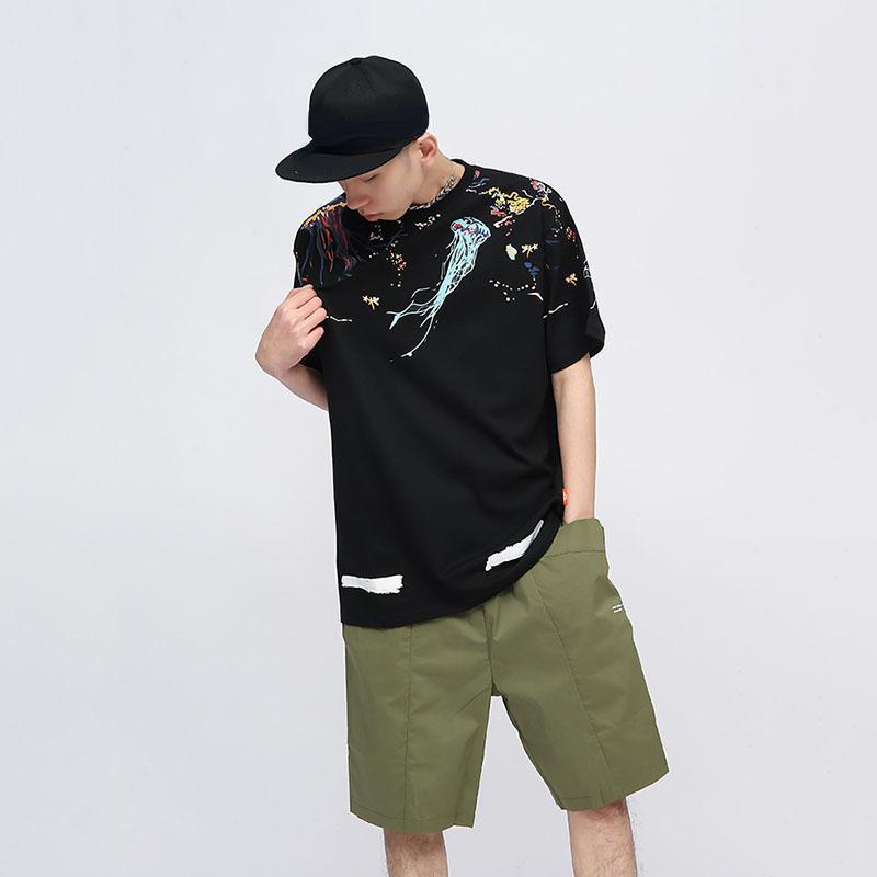 IELGY T-shirt Loose Casual Round Neck All-match Bottoming Shirt Printing Graffiti Short-sleeved Splash Ink Japanese