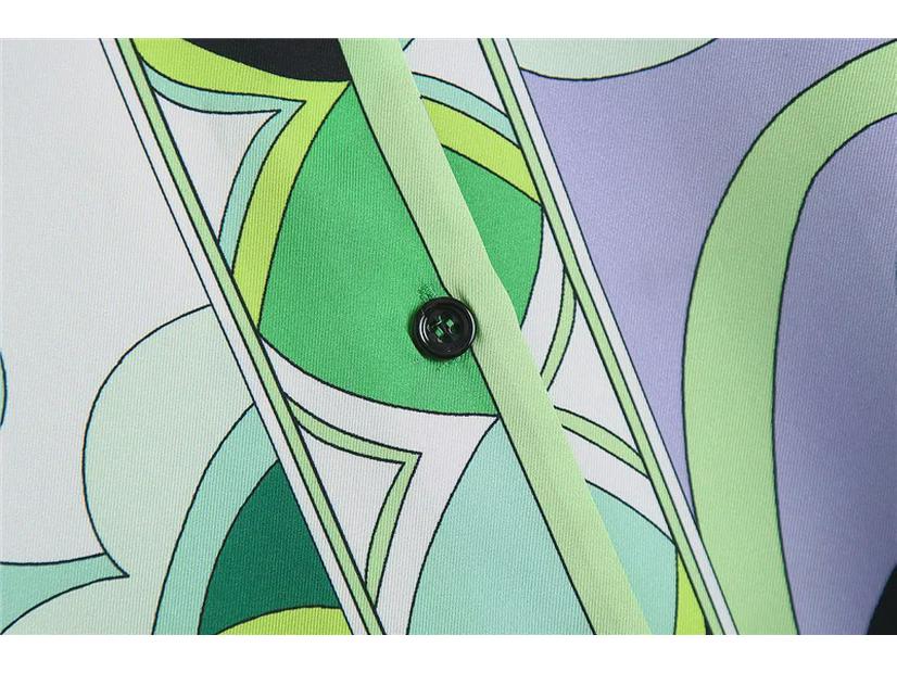 Spring 2022 European & American Style Women's Green Print Shirt & Skirt Set