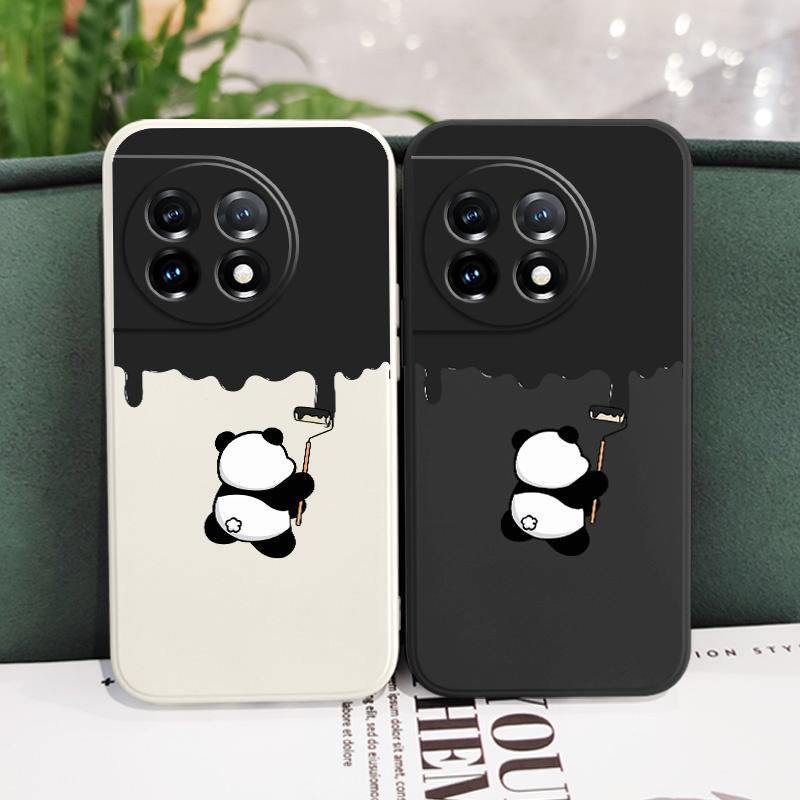 Paint Panda Phone Case For Oneplus 12 12R 11 11R 10 10R 10T 9R 9RT 9 8T 8 7 7T Pro 5G Liquid Silicone Cover