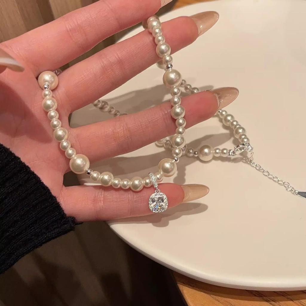 French Sugar Cube Pearl Necklace Femininity Premium Clavicle Chain Exquisite Versatile Necklace Accessories